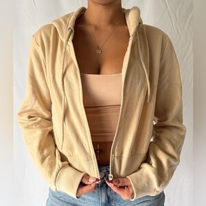 Beige Hooded Zip-Up Jacket - Women